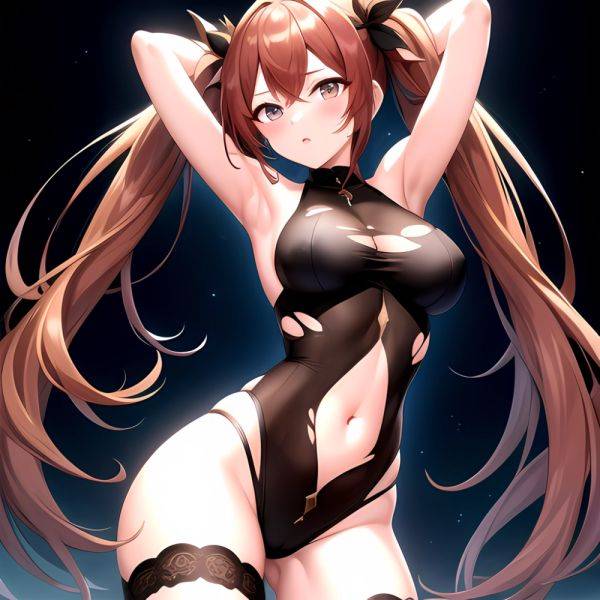 Roana Epic Seven 1girl Areola Slip Arm Garter Armpits Arms Behind Head Black Bodysuit Blush Bodysuit Breasts Brown Hair Covered, 282710546 - AIHentai - aihentai.co on pornsimulated.com