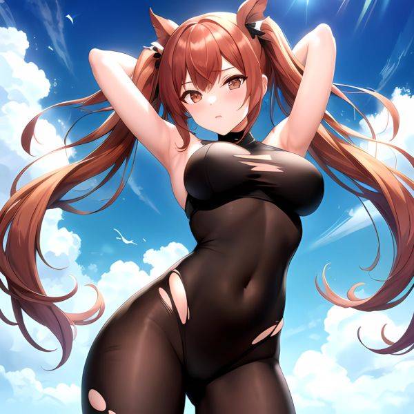 Roana Epic Seven 1girl Areola Slip Arm Garter Armpits Arms Behind Head Black Bodysuit Blush Bodysuit Breasts Brown Hair Covered, 525979972 - AIHentai - aihentai.co on pornsimulated.com