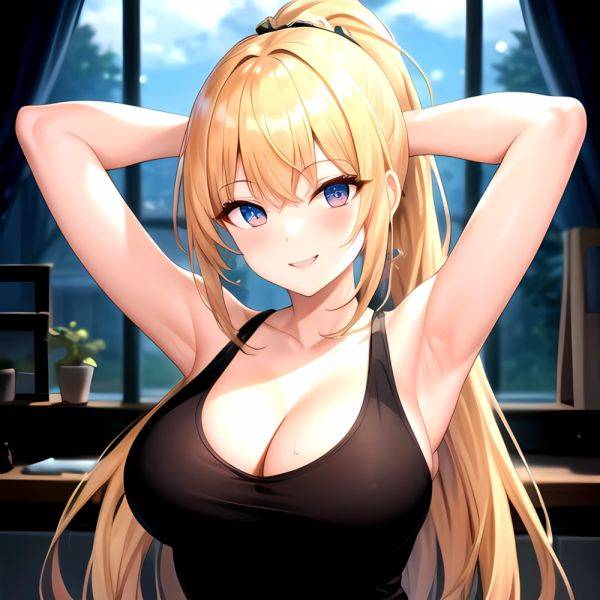 Beatrix Amerhauser 1girl Armpits Arms Behind Head Bare Shoulders Blonde Hair Breasts Cleavage Large Breasts Long Hair Looking At, 2650738667 - AIHentai - aihentai.co on pornsimulated.com