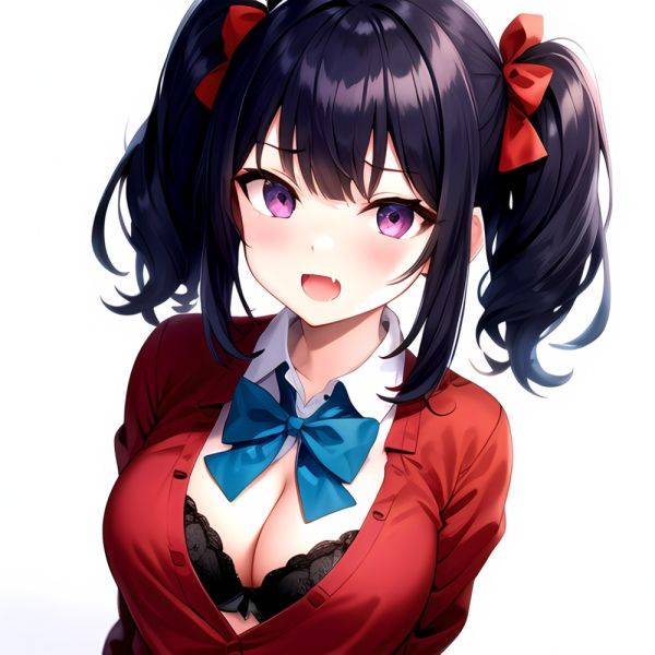 1girl Black Eyes Blue Hair Blush Bow Bowtie Bra Breasts Center Opening Cleavage Collared Shirt Fang Black Bra Hair Intakes, 2491513942 - AIHentai - aihentai.co on pornsimulated.com