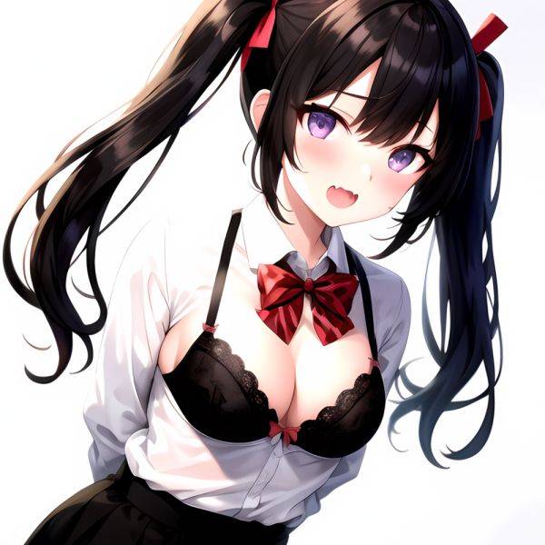 1girl Black Eyes Black Hair Blush Bow Bowtie Bra Breasts Center Opening Cleavage Collared Shirt Fang Grey Bra Hair Intakes, 3210231174 - AIHentai - aihentai.co on pornsimulated.com
