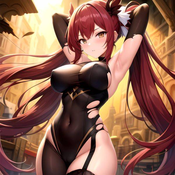 Roana Epic Seven 1girl Areola Slip Arm Garter Armpits Arms Behind Head Black Bodysuit Blush Bodysuit Breasts Brown Hair Covered, 1738326877 - AIHentai - aihentai.co on pornsimulated.com