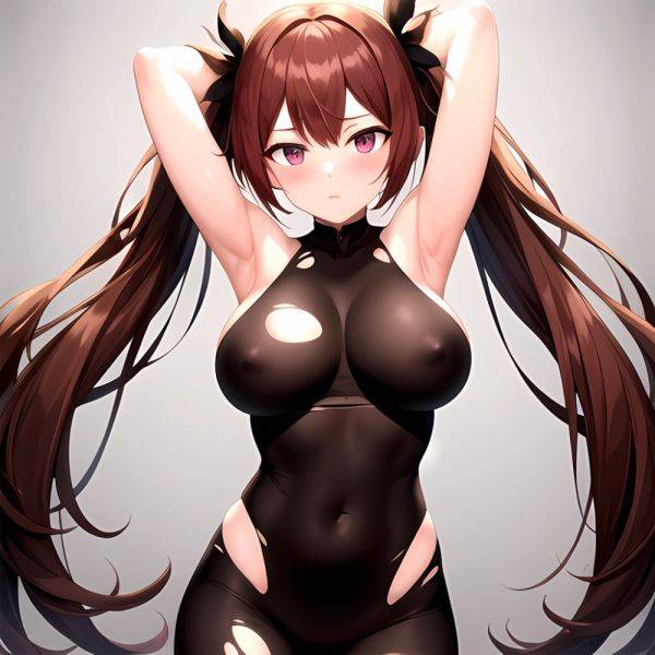 Roana Epic Seven 1girl Areola Slip Arm Garter Armpits Arms Up Black Bodysuit Blush Bodysuit Breasts Brown Hair Covered Navel, 3111993669 - AIHentai - aihentai.co on pornsimulated.com