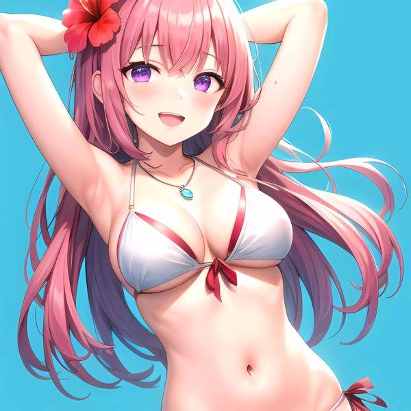 Yayoi Sakura 1girl Armpits Arms Behind Head Bikini Bracelet Breasts Cleavage Flower Hair Flower Hair Ornament Hibiscus Long Hair, 685220066 - AIHentai - aihentai.co on pornsimulated.com