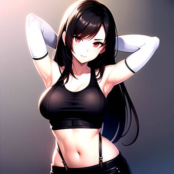 1girl Armpits Arms Behind Head Arms Up Bare Shoulders Black Gloves Black Hair Black Skirt Breasts Closed Mouth Crop Top, 4108075129 - AIHentai - aihentai.co on pornsimulated.com