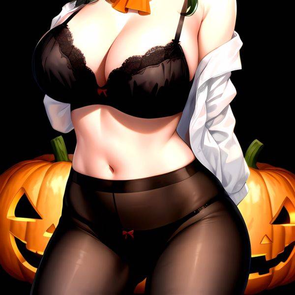 Pumpkins Halloween Kazami Yuuka 1girl Arms Behind Back Ascot Black Background Black Bra Black Panties Black Pantyhose Bra Breast, 3343661906 - AIHentai - aihentai.co on pornsimulated.com