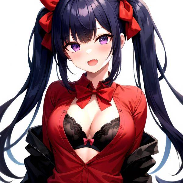1girl Black Eyes Blue Hair Blush Bow Bowtie Bra Breasts Center Opening Cleavage Collared Shirt Fang Black Bra Hair Intakes, 1093644196 - AIHentai - aihentai.co on pornsimulated.com