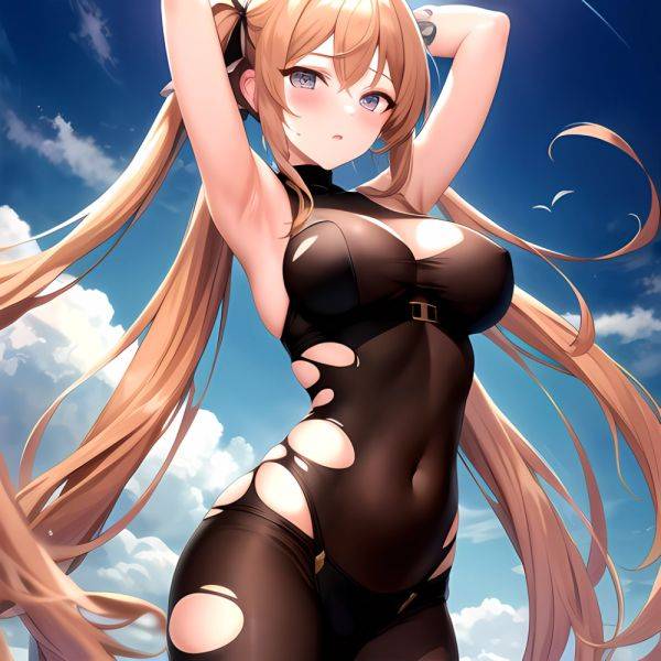 Roana Epic Seven 1girl Areola Slip Arm Garter Armpits Arms Up Black Bodysuit Blush Bodysuit Breasts Brown Hair Covered Navel, 2184072408 - AIHentai - aihentai.co on pornsimulated.com