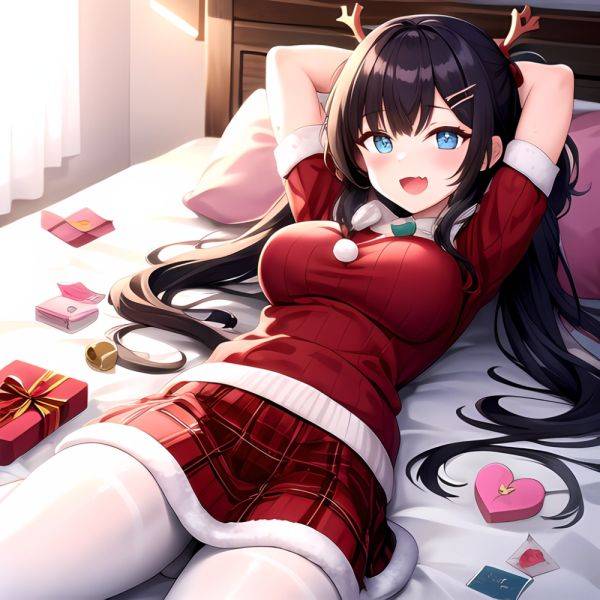 Hanae Blue Archive Hanae Christmas Blue Archive 1girl D Blue Eyes Blush Boots Box Breasts Clothes Lift Come Hither Condom, 2558061331 - AIHentai - aihentai.co on pornsimulated.com