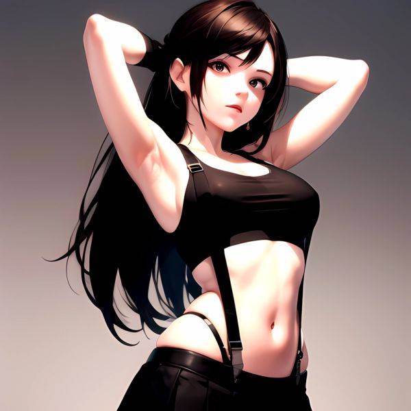 1girl Armpits Arms Behind Head Arms Up Bare Shoulders Black Gloves Black Hair Black Skirt Breasts Closed Mouth Crop Top, 2544093661 - AIHentai - aihentai.co on pornsimulated.com