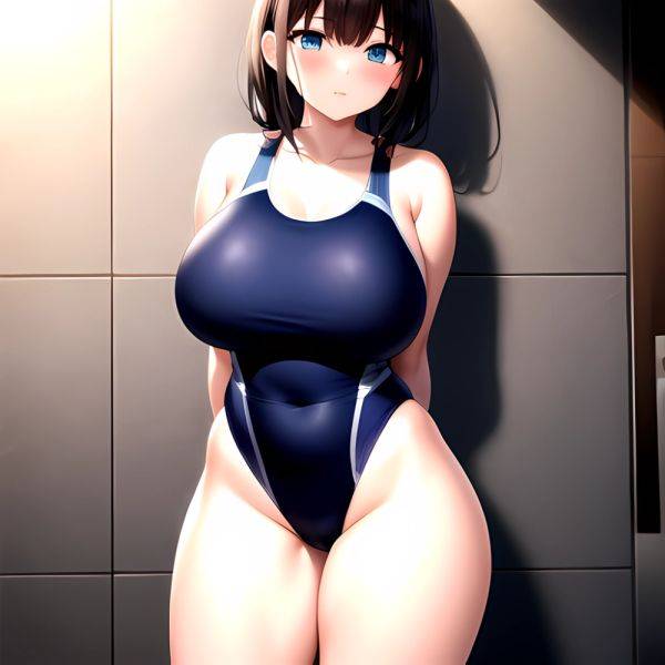 Takarada Rikka 1girl Against Wall Blue Eyes Blush Breasts Collarbone Competition Swimsuit Curvy Groin Highleg Huge Breasts Indoo, 101570321 - AIHentai - aihentai.co on pornsimulated.com
