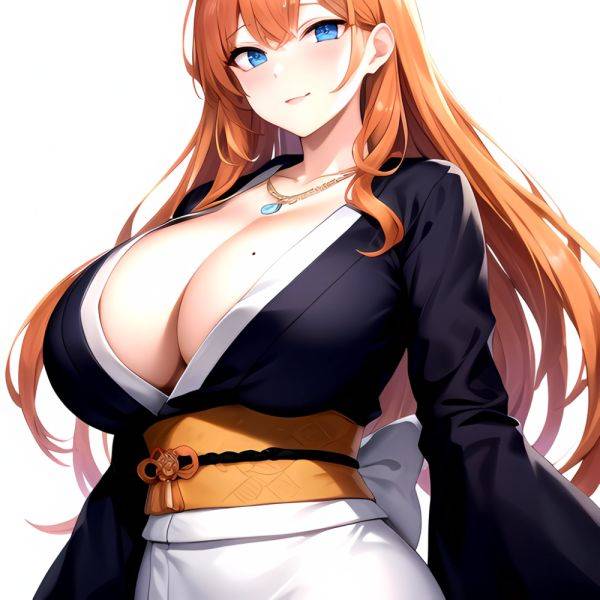Matsumoto Rangiku 1girl Arms Behind Back Between Breasts Black Kimono Blue Eyes Breasts Center Opening Closed Mouth Huge Breasts, 4050946156 - AIHentai on pornsimulated.com