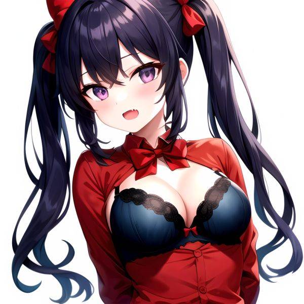 1girl Black Eyes Blue Hair Blush Bow Bowtie Bra Breasts Center Opening Cleavage Collared Shirt Fang Black Bra Hair Intakes, 3326042697 - AIHentai on pornsimulated.com