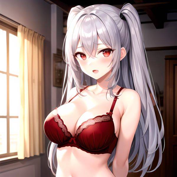 1girl Red Bra Blush Bra Breasts Double Parted Bangs Grey Hair Hair Between Eyes Indoors Large Breasts Long Hair Looking, 2085070011 - AIHentai on pornsimulated.com