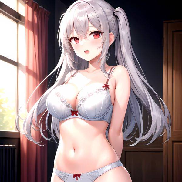 1girl White Bra Blush Bra Breasts Double Parted Bangs Grey Hair Hair Between Eyes Indoors Large Breasts Long Hair Looking, 234339292 - AIHentai - aihentai.co on pornsimulated.com