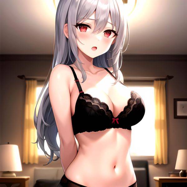 1girl Black Bra Blush Bra Breasts Double Parted Bangs Grey Hair Hair Between Eyes Indoors Large Breasts Long Hair Looking, 2816899573 - AIHentai - aihentai.co on pornsimulated.com