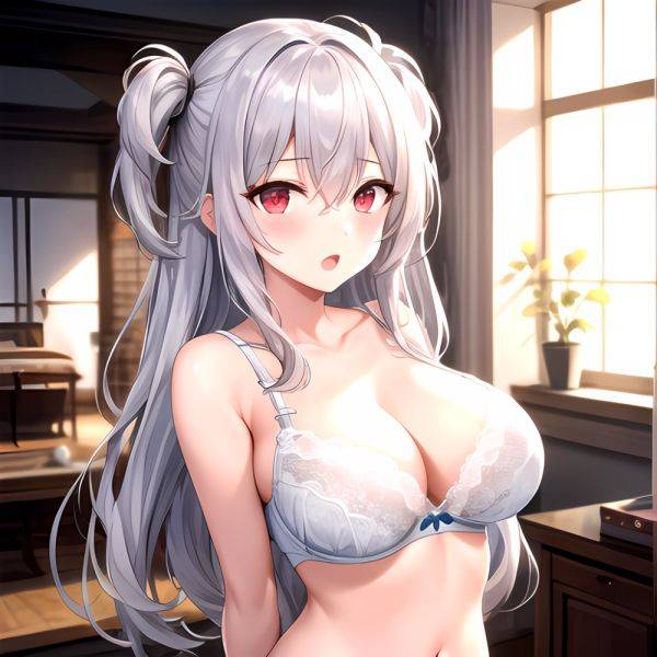 1girl White Bra Blush Bra Breasts Double Parted Bangs Grey Hair Hair Between Eyes Indoors Large Breasts Long Hair Looking, 2505907294 - AIHentai - aihentai.co on pornsimulated.com