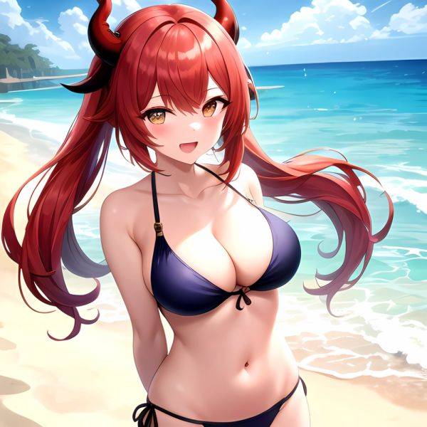 Nilou Genshin Impact 1girl Bare Shoulders Beach Bikini Blush Breasts Cleavage Collarbone Fake Horns Horns Large Breasts Long Hai, 1364732151 - AIHentai - aihentai.co on pornsimulated.com