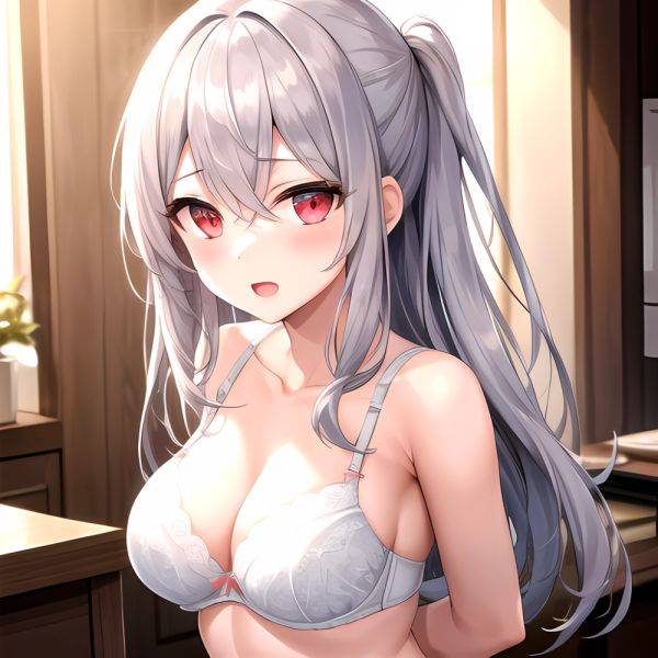 1girl White Bra Blush Bra Breasts Double Parted Bangs Grey Hair Hair Between Eyes Indoors Large Breasts Long Hair Looking, 693345625 - AIHentai - aihentai.co on pornsimulated.com