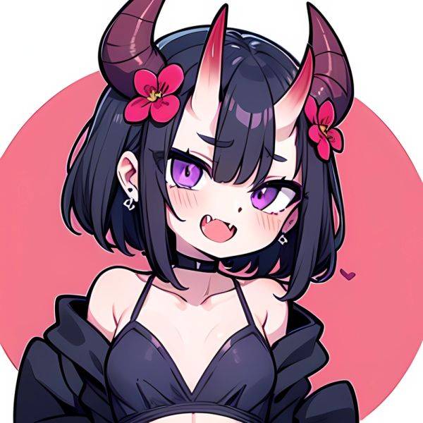 Shuten Douji Fate 1girl Blush Bob Cut Breasts Collarbone Earrings Fang Flower Hair Flower Hair Ornament Horns Jewelry Looking At, 1040344617 - AIHentai on pornsimulated.com