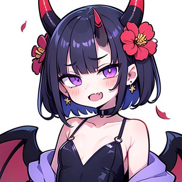 Shuten Douji Fate 1girl Blush Bob Cut Breasts Collarbone Earrings Fang Flower Hair Flower Hair Ornament Horns Jewelry Looking At, 1428096830 - AIHentai on pornsimulated.com