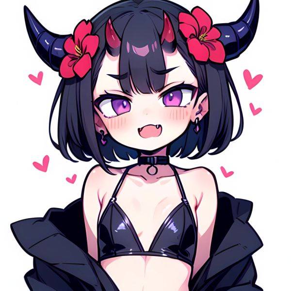 Shuten Douji Fate 1girl Blush Bob Cut Breasts Collarbone Earrings Fang Flower Hair Flower Hair Ornament Horns Jewelry Looking At, 2580888212 - AIHentai on pornsimulated.com