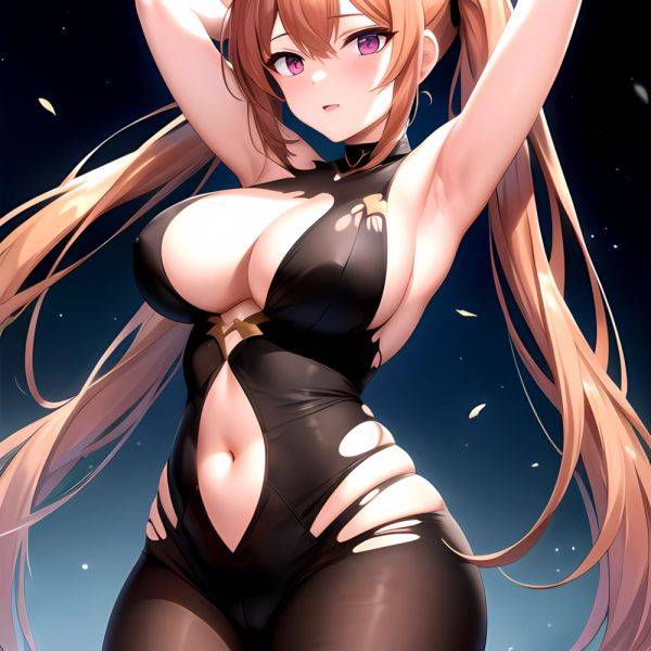 Roana Epic Seven 1girl Areola Slip Arm Garter Armpits Arms Behind Head Black Bodysuit Blush Bodysuit Breasts Brown Hair Covered, 2730099692 - AIHentai on pornsimulated.com
