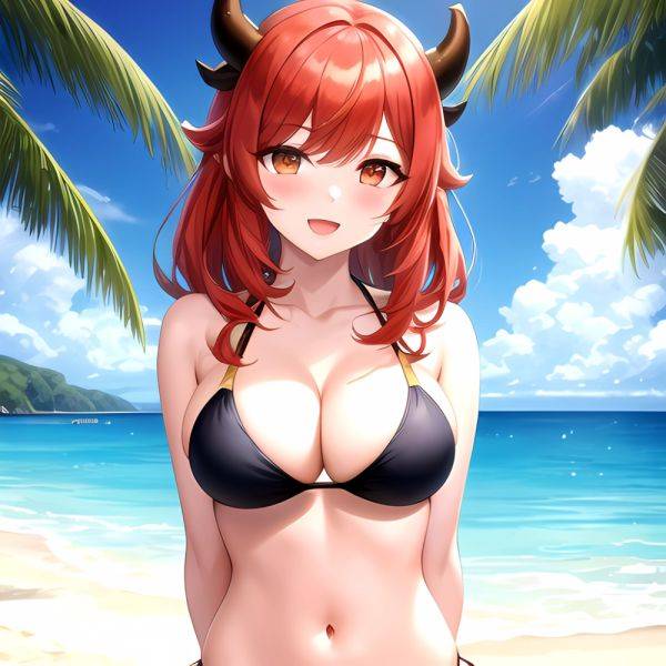 Nilou Genshin Impact 1girl Bare Shoulders Beach Bikini Blush Breasts Cleavage Collarbone Fake Horns Horns Large Breasts Long Hai, 1108467737 - AIHentai on pornsimulated.com