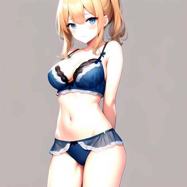 1girl Standing Lingerie Blue Eyes Arms Behind Back Simple Background Anime Girl Facing The Viewer Uwu, 2331072821 - AIHentai on pornsimulated.com