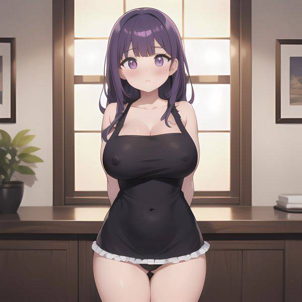 Fern Sousou No Frieren 1girl Apron Black Apron Black Panties Blunt Bangs Breasts Cleavage Collarbone Covered Navel Covered Nippl, 1026769210 - AIHentai on pornsimulated.com