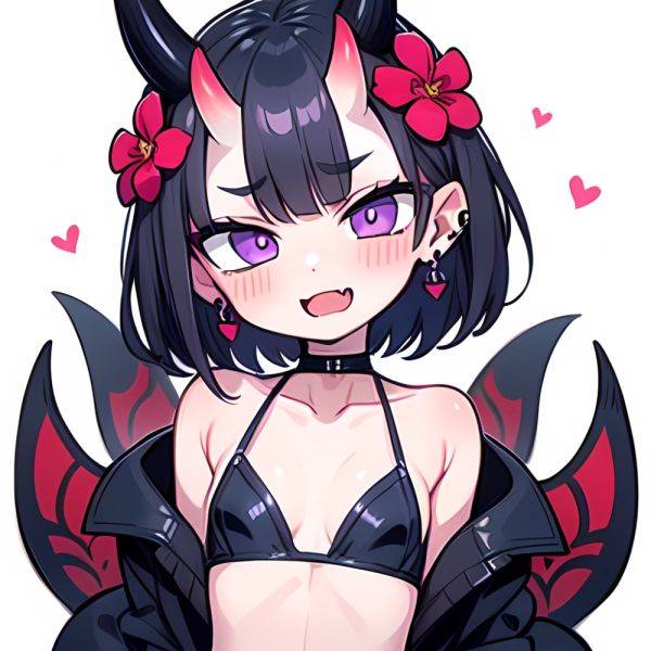 Shuten Douji Fate 1girl Blush Bob Cut Breasts Collarbone Earrings Fang Flower Hair Flower Hair Ornament Horns Jewelry Looking At, 3948023567 - AIHentai - aihentai.co on pornsimulated.com