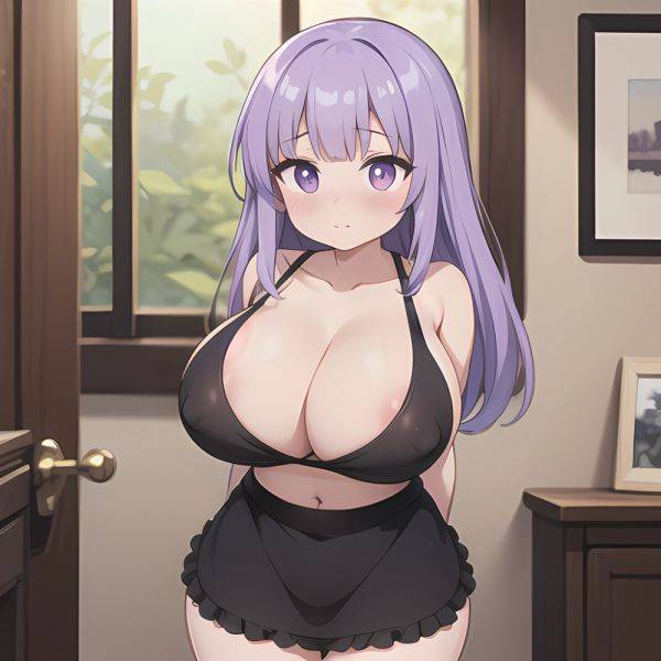 Fern Sousou No Frieren 1girl Apron Black Apron Black Panties Blunt Bangs Breasts Cleavage Collarbone Covered Navel Covered Nippl, 4251735413 - AIHentai on pornsimulated.com