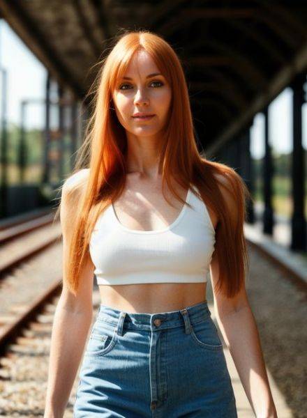 Sexy AI generated babe Liza Hunswot strips & poses naked at the train station - pornpics.com on pornsimulated.com