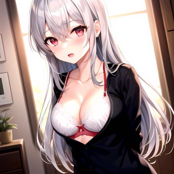 1girl White Bra Blush Bra Breasts Double Parted Bangs Grey Hair Hair Between Eyes Indoors Large Breasts Long Hair Looking, 3840950353 - AIHentai - aihentai.co on pornsimulated.com