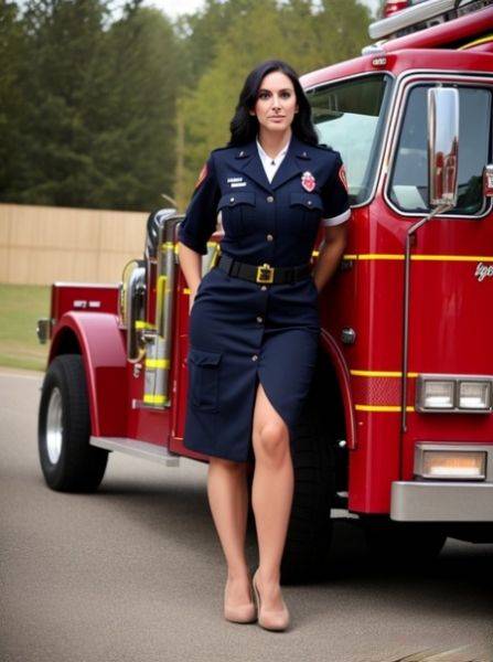AI generated stunner Anna Zold Dressed strips her firefighter uniform & poses - pornpics.com on pornsimulated.com