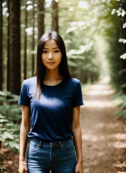 AI Generated Asian sweetheart Mira Delta flaunts her naked body in the forest - pornpics.com on pornsimulated.com