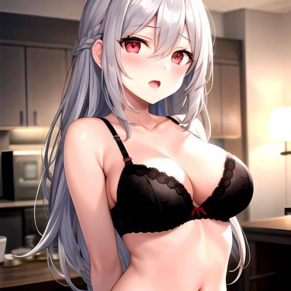 1girl Black Bra Blush Bra Breasts Double Parted Bangs Grey Hair Hair Between Eyes Indoors Large Breasts Long Hair Looking, 2420433211 - AIHentai - aihentai.co on pornsimulated.com
