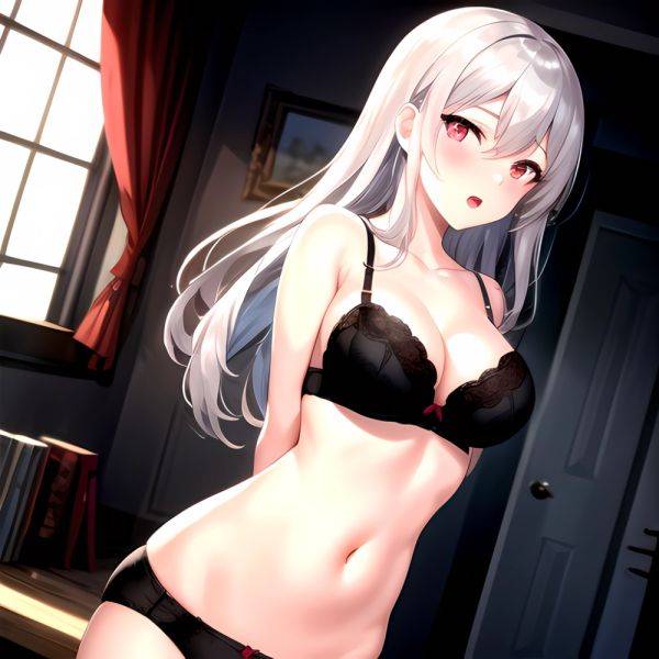 1girl Black Bra Blush Bra Breasts Double Parted Bangs Grey Hair Hair Between Eyes Indoors Large Breasts Long Hair Looking, 2925524825 - AIHentai - aihentai.co on pornsimulated.com