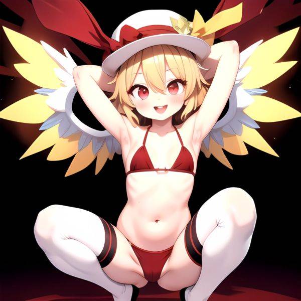 Armpits Bikini Breasts Red Eyes Red Thighhighs Small Breasts Thick Thighs White Bikini Flandre Scarlet 1girl P Blonde Hair Blush, 2594014813 - AIHentai - aihentai.co on pornsimulated.com