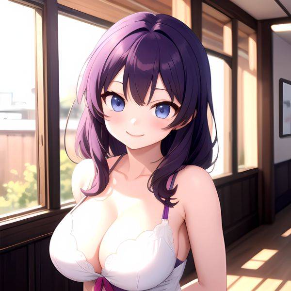 Yumi Senran Kagura 1girl Blue Eyes Breasts Cleavage Large Breasts Looking At Viewer Medium Breasts Paizuri Purple Hair Smile Upp, 2561966115 - AIHentai - aihentai.co on pornsimulated.com