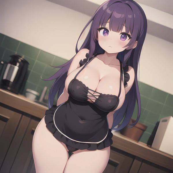 Fern Sousou No Frieren 1girl Apron Black Apron Black Panties Blunt Bangs Breasts Cleavage Collarbone Covered Navel Covered Nippl, 4202323882 - AIHentai - aihentai.co on pornsimulated.com