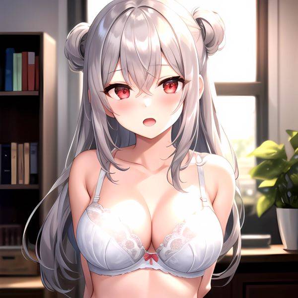1girl White Bra Blush Bra Breasts Double Parted Bangs Grey Hair Hair Between Eyes Indoors Large Breasts Long Hair Looking, 1995318390 - AIHentai - aihentai.co on pornsimulated.com