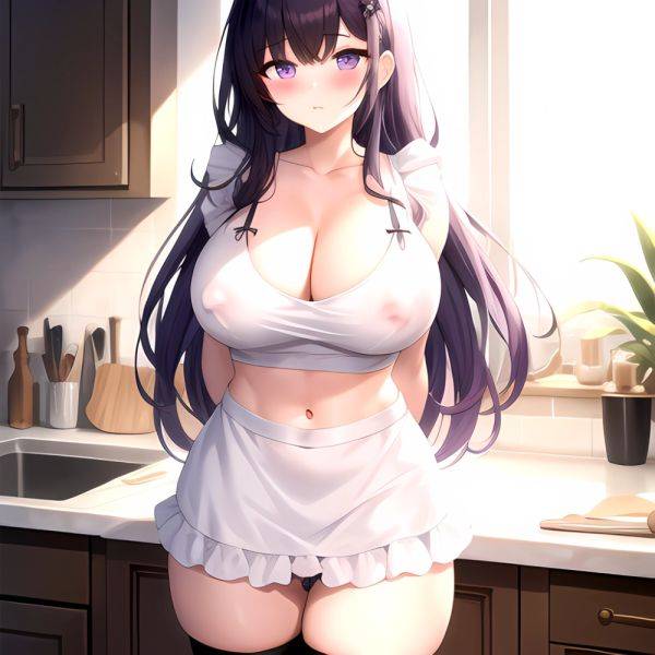 Fern Sousou No Frieren 1girl Apron Black Apron Black Panties Blunt Bangs Breasts Cleavage Collarbone Covered Navel Covered Nippl, 2385539782 - AIHentai - aihentai.co on pornsimulated.com