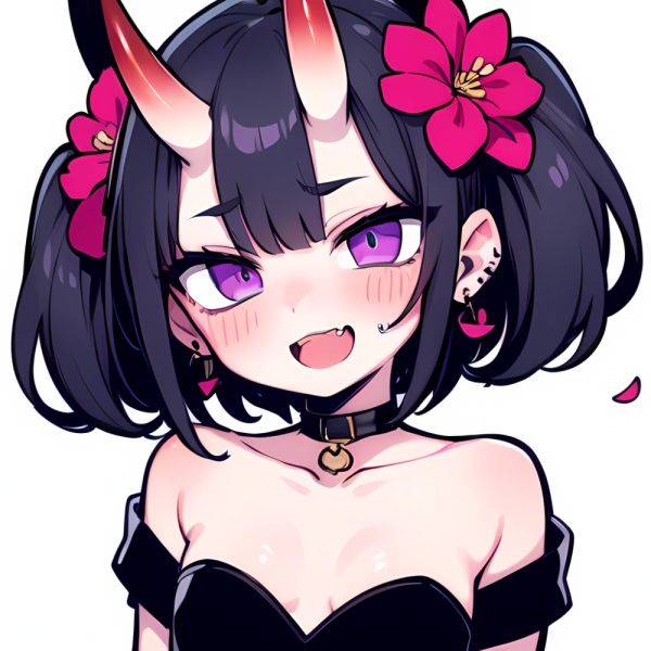 Shuten Douji Fate 1girl Blush Bob Cut Breasts Collarbone Earrings Fang Flower Hair Flower Hair Ornament Horns Jewelry Looking At, 1481024353 - AIHentai - aihentai.co on pornsimulated.com