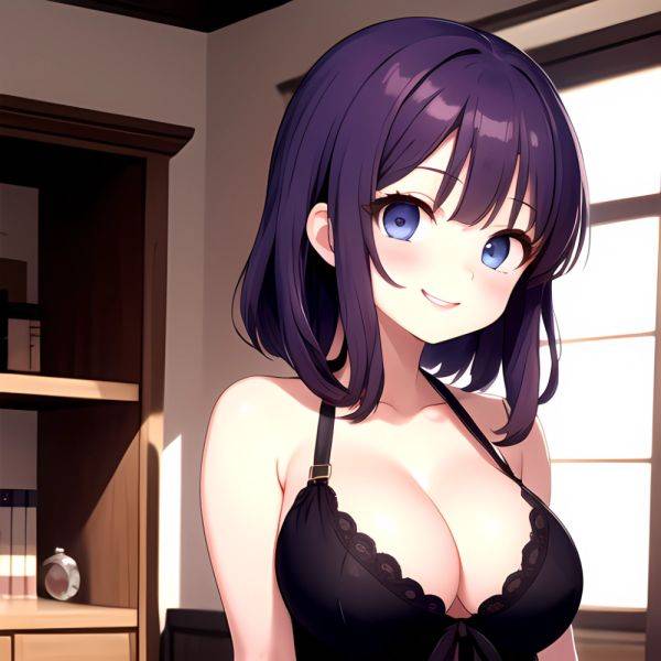 Yumi Senran Kagura 1girl Blue Eyes Breasts Cleavage Large Breasts Looking At Viewer Medium Breasts Paizuri Purple Hair Smile Upp, 4115594439 - AIHentai - aihentai.co on pornsimulated.com