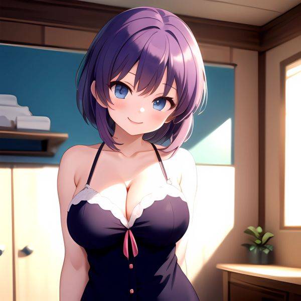 Yumi Senran Kagura 1girl Blue Eyes Breasts Cleavage Large Breasts Looking At Viewer Medium Breasts Paizuri Purple Hair Smile Upp, 582879815 - AIHentai - aihentai.co on pornsimulated.com