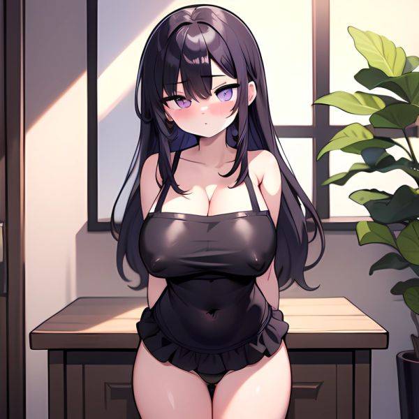 Fern Sousou No Frieren 1girl Apron Black Apron Black Panties Blunt Bangs Breasts Cleavage Collarbone Covered Navel Covered Nippl, 711323700 - AIHentai - aihentai.co on pornsimulated.com