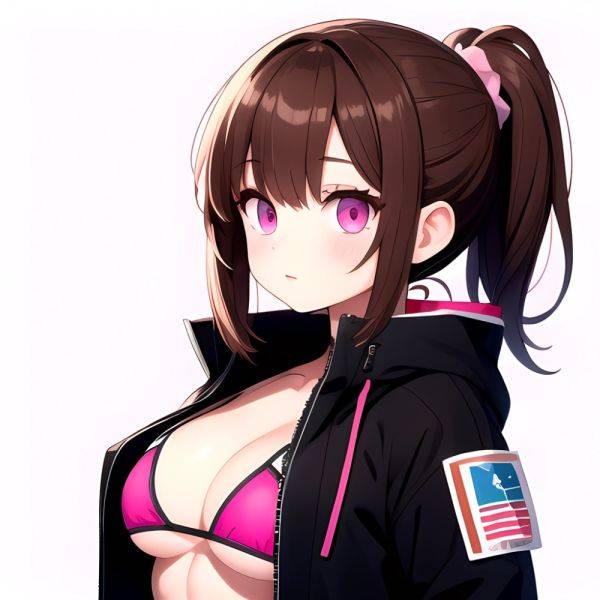 1girl Abs Bikini Breasts Brown Hair Colored Skin Jacket Large Breasts Muscular Muscular Female Pink Eyes Solo Swimsuit White Bac, 3053548890 - AIHentai - aihentai.co on pornsimulated.com