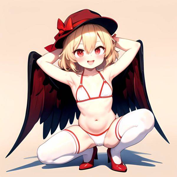 Armpits Bikini Breasts Red Eyes Red Thighhighs Small Breasts Thick Thighs White Bikini Flandre Scarlet 1girl P Blonde Hair Blush, 1705514544 - AIHentai - aihentai.co on pornsimulated.com