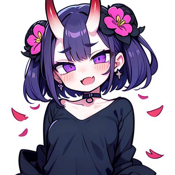 Shuten Douji Fate 1girl Blush Bob Cut Breasts Collarbone Earrings Fang Flower Hair Flower Hair Ornament Horns Jewelry Looking At, 2635752214 - AIHentai - aihentai.co on pornsimulated.com